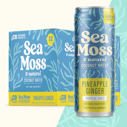 Da Bomb Sea Moss Coconut Water Drink, Pineapple Ginger, 12 Pack, 11.1 fl oz Cans, 3,300 mg Sea Moss, Electrolytes, No Added Sugar, Non-GMO, Dairy Free, Gluten Free