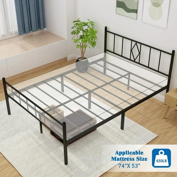 Miniatura 5 de Marco de cama de plataforma de metal, marco de cama matrimonial de 14 pulgadas con almacenamiento debajo de la cama, soporte de colchón de listones