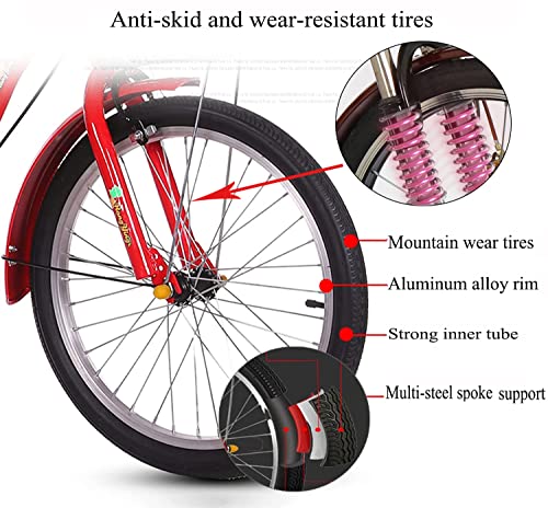 Hmgaqnp Tricycle For Adults/Seniors 3 Wheel Bikes With Large Size Basket And Back Seat, 21 Inch Three-Wheeles Cruise Bicycles Bike For Parent-Child Recreation, Shopping, Exercise #TOP2