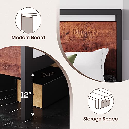 Weeway 14 Inch King Size Metal Platform Bed Frame, Wooden Headboard And Footboard, No Box Spring Needed, Large Under Bed Storage, Mattress Foundation, Noise Free, Mahogany #TOP4