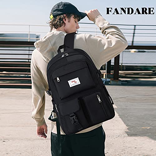 FANDARE Casual Backpack Girl School Bag Boy Daypacks Large Laptop Bag fit 15.6 inch Laptop College Travel Rucksack Waterproof Polyester Black