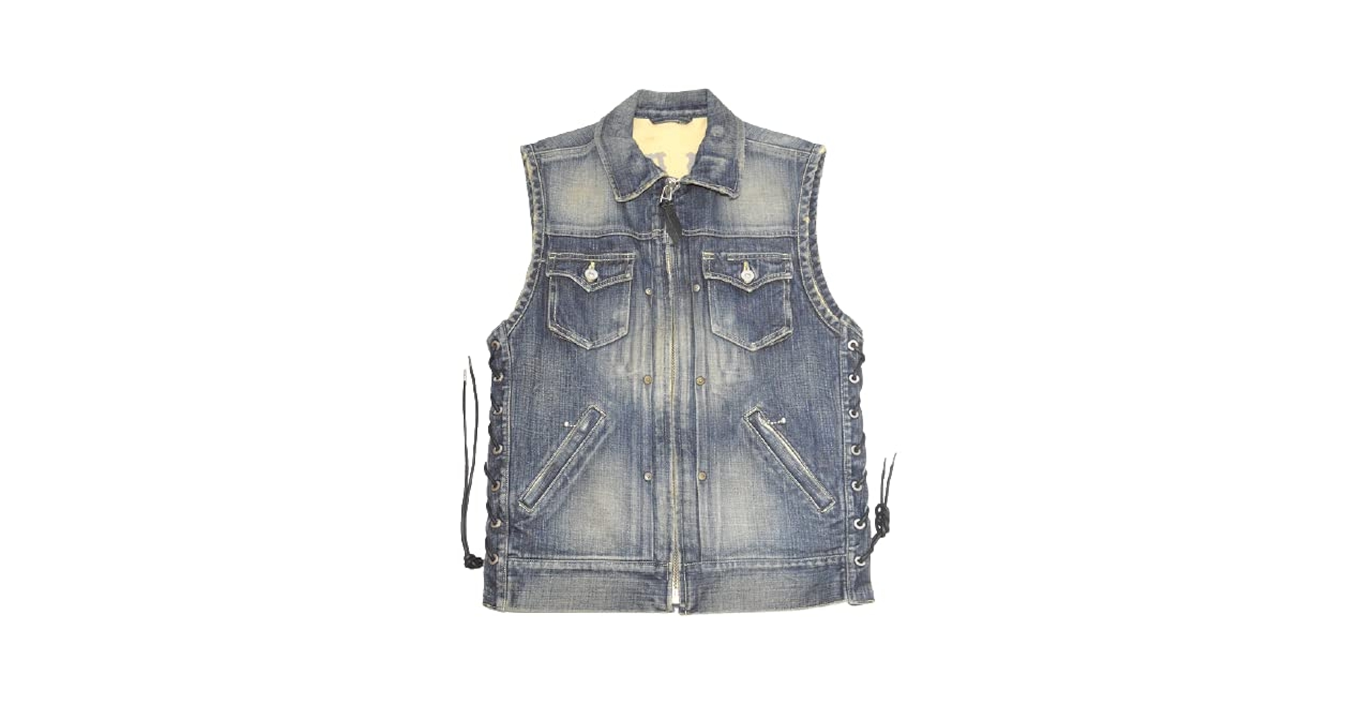 Amazon | [スカルフライト] サイドジップベスト ダメージ デニム