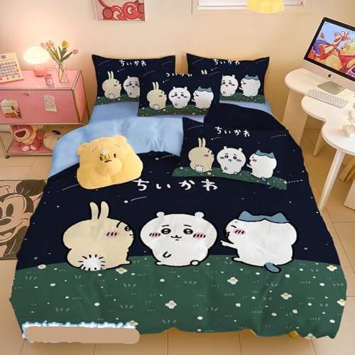 布団カバー シーツ 寝具カバーセット ちいかわ 枕カバー ハチワレ うさぎ モモンガ 掛け布団カバー 敷き布団カバー 寝具セット 寝具カバー フラットシーツ ピローケース ベッドカバーセット 掛けカバー くりまんじゅう 丸洗いOK 可愛い 猫3- 動物 お