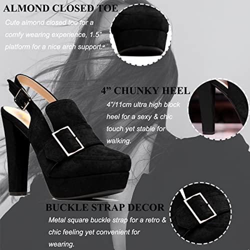 Image of SHODENSE Women Vintage Platform Chunky High Heels Pumps Shoes Round Closed Toe Platform Loafers Ankle Strap Block Heel Slingback Summer Sandals Backless Buckle Loafer Ladies Chic Sexy Party 4-11 M US