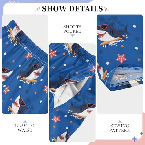Cool Shark Surfing Starfish Boys Long Pants Soft Trousers Elastic Waist Kids Lounge Bottoms with Pockets S-XL4