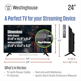 Westinghouse 24 Inch TV, 720p HD LED Small Flat Screen TV with HDMI, USB, VGA, & V-Chip Parental Controls, Non-Smart TV or Monitor for Home, Kitchen, RV Camper, or Office