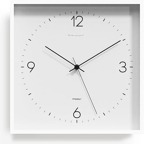 mooas Reloj de pared con marco moderno, color blanco, movimiento de barrido sin tictac, decorativo, funciona con pilas, reloj de pared blanco para
