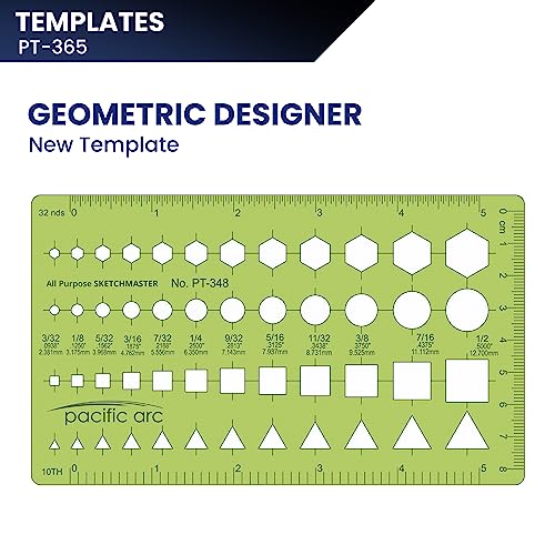 Image of Pacific Arc - Template: Geometric Designer - Stencils for Drafting and Circle Drawing - Professional or School Work. - 4.875 inch x 8 inch
