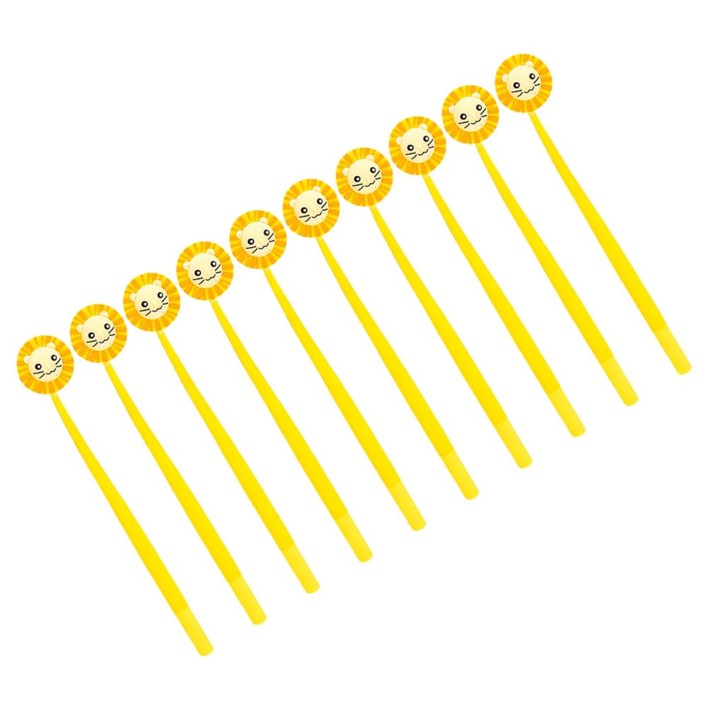 PACKOVE Set 10 Penne Gel Nere a Tema Leone per Studenti, Scrittura Super Scorrevole, Design Adorabile in Plastica e Silicone, per Compiti e Appunti Scolastici