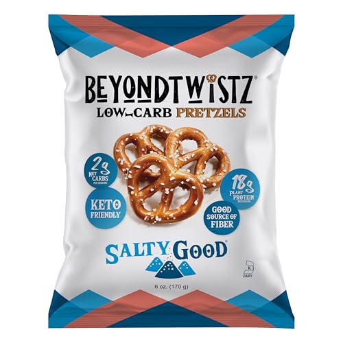 Image of BeyondTwistz Protein Pretzels, Low Carb Pretzels, Salty Good, 18g Protein, 2g Net Carbs, Keto Friendly, Powered By HealthSense High Fiber Wheat Flour, 6 oz Bag, Pack of 3