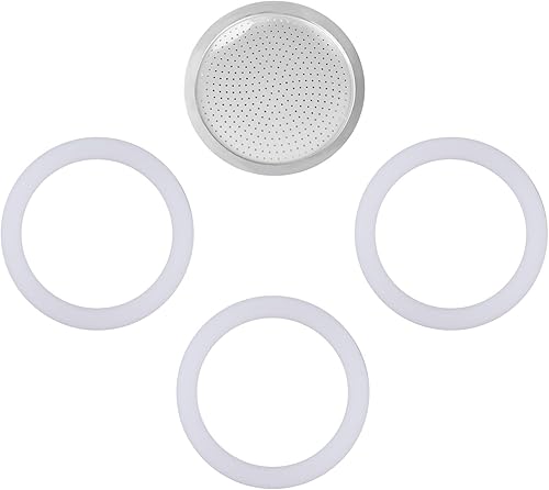 1 filtro y 3 sellos de silicona de repuesto para cafetera de aluminio Moka Pot y estufa Espresso (9 tazas)