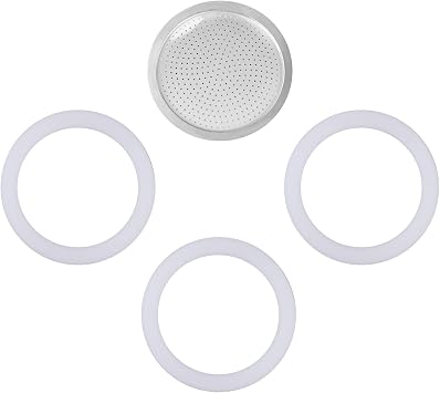 wedrink 1 Filter and 3 Silicone Gasket Seals Replacement for Aluminium Moka Pot and Stovetop Espresso Coffee Maker 6 Cup