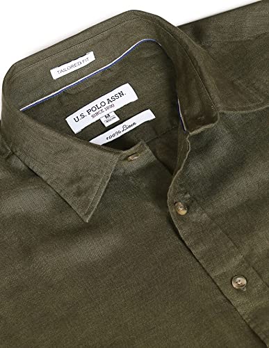Image of U.S. Polo ASSN. Men's Solid Linen Tailored Fit Button Down Casual Shirt