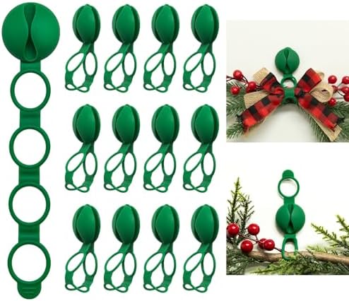 Christmas Garland Hanger for Mantle Adjustable Silicone Garland Hooks Christmas Wreath Ties Stocking Holder for Fireplace/Window/Stairways, with 12 Replaceable Acrylic Adhesives, Green
