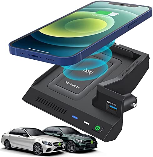 NAMEAL 10W Car Wireless Charger QI Phone Charging Board for W205 AMG C43 C63 AMG GLC 43 GLC X253 C Class GLC 2015-2021 with QC3.0 USB Port Car Phone Charger for All QI Smartphones