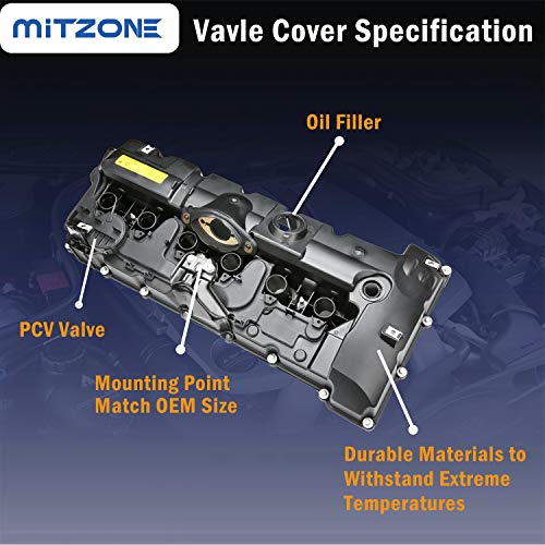 Mitzone N52 Engine Valve Cover Kit With Oil Cap & Pcv Hose Compatible With Bmw E82 128I, E9X 323I 328I, E60 528I, E70 X5 3.0Si, E83 X3, E85 Z4, E89 Z4, F10 528I N52/ N51 Sulev #TOP2