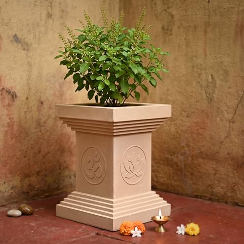 Image of Eha Earth-Friendly Tulsi Pots for Home Big Size | 16 inch, Pack of 1 | Heavy Duty Tulasi Pot Made with Rice Husk & Bamboo Biocomposite | UV Protected Plant Pots | Tulasi Kota Set | Sand Dune