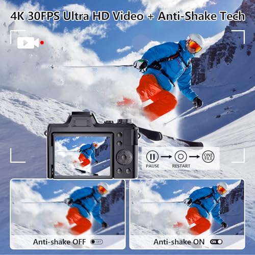 4K Digital Camera for Photography & Vlogging, 56MP Point and Shoot Digital Cameras with 180° Flip Screen, 16X Zoom Compact Travel Camera, Portable Cámara for Adults & Beginners with 32GB SD Card - Image 4