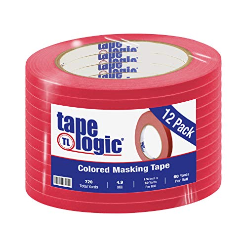 Image of Partners Brand PT93100312PKR Tape Logic Masking Tape, 1 /4 inch x 60 yd, Red (Pack of 12)
