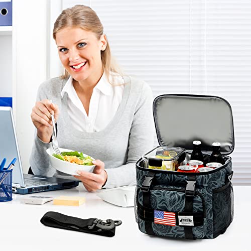 Lekesky Mens Lunch Bag Insulated Lunchbox Heavy Duty Tactical Lunch Cooler Bags Adults Work, Black Roses #TOP5