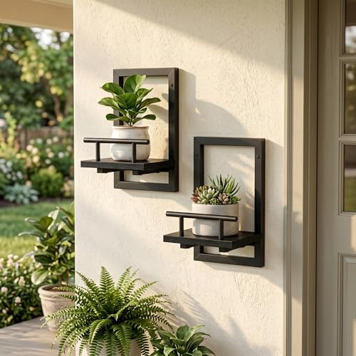 Image of Sbosbo Floating Shelves for Wall, Plant Shelf Indoor, Wall Planters for Indoor Floating Plant Shelves for Bedroom, Living Room, Kitchen, Office, Bathroom Decor (Black, 2 Pack)