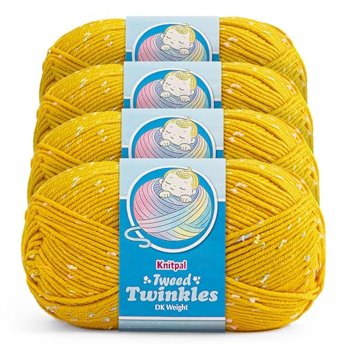 Image of Tweed Twinkles Soft Baby Yarn for Crocheting, 4-Pack (696Yds / 400G), Free Patterns - Acrylic Baby Blanket Knitting Yarn with Flecks - Size 3 DK Light Worsted Weight - Golden Yellow