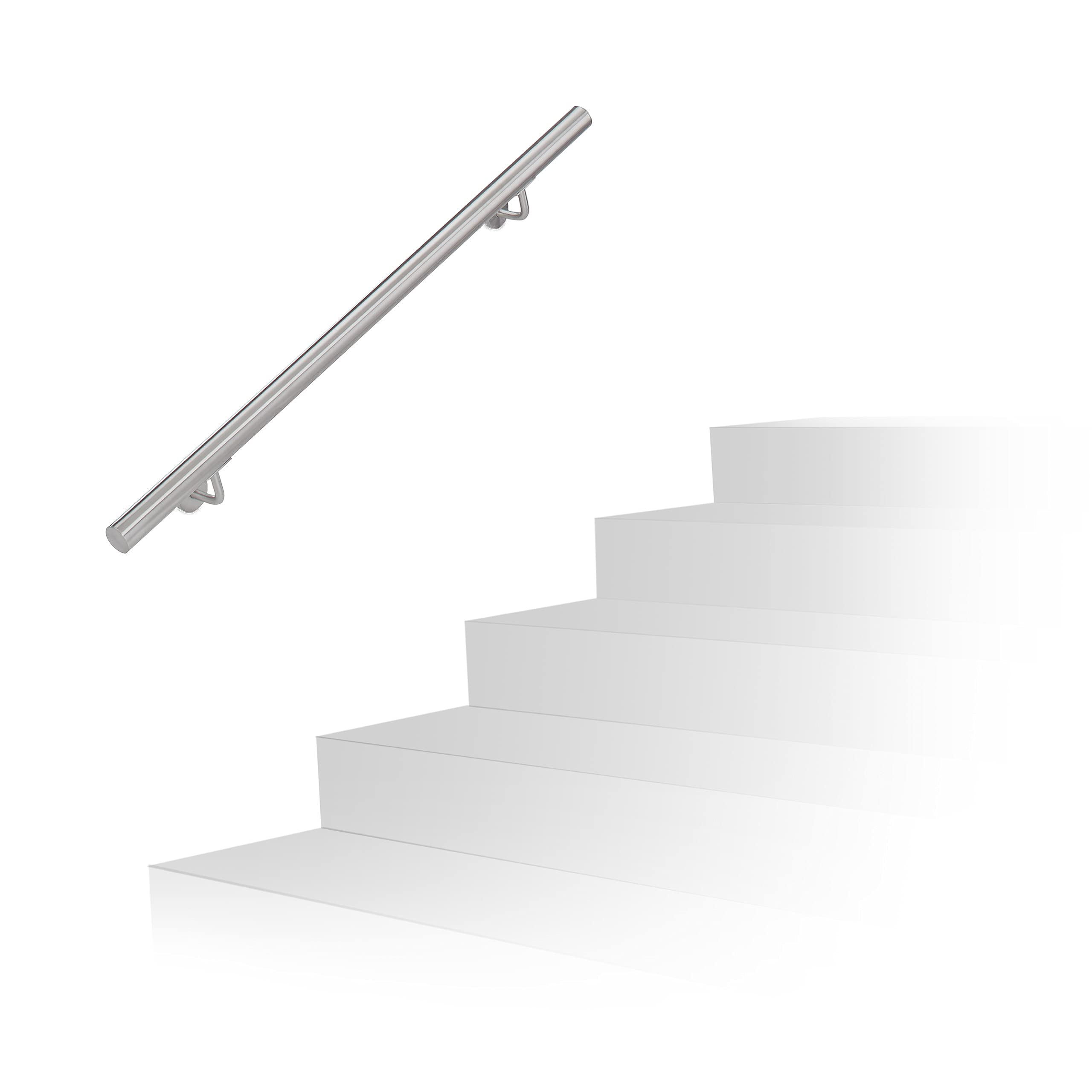 Relaxdays Pasamanos Escalera con Soportes y Tacos Metálicos, Acero Inoxidable Cepillado, Plateado, 100 cm