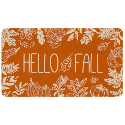 HSOWKDN Hello Fall Front Door Mat Outdoor Entrance, Orange Fall Doormat Rugs Outdoor...