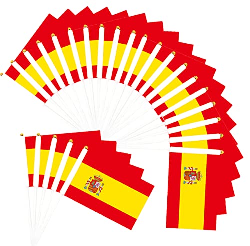 50 piezas de banderas de manivela de España para el día nacional festivo, fiestas, desfiles, juegos de fútbol, eventos deportivos, decoración de bares