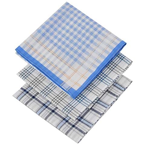 ARAD 3 Pack Fine Men’s Handkerchiefs 100% Soft Cotton with Stitching, Blue Plaid Hankie, Assorted Colors-16”x16” Cover