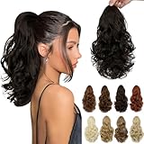 Leterly Ponytail Extension,15' Drawstring Ponytail Hair Extensions Short Wavy Pony Tail Natural Curly Soft Synthetic Hairpiece for Women Dark Brown