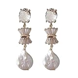 Art Deco - Pendientes de gota de perlas barrocas con cristal de reloj de arena, hipoalergénicos, 4,5 cm de largo