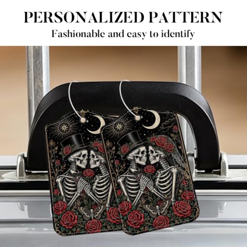 Image of Gothic Skeleton Luggage Tags 2 Pack, PU Leather Privacy Cover