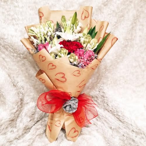 Image of Oasis Eco Friendly Kraft Paper Rolls For Multipurpose Gift Packaging & Flower Bouquet Wrapping, 50cmx25mtr (1 No) (j) Red Heart)