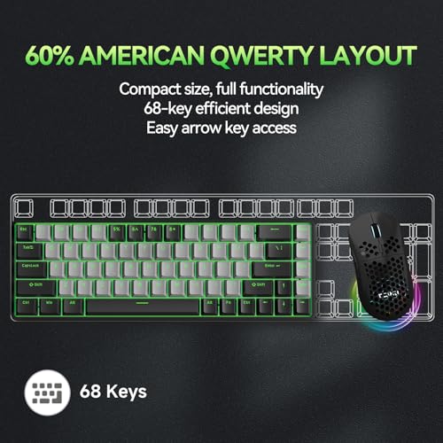 Image of TMKB T68 60% Wireless Mechanical Gaming Keyboard, Tri-Mode BT5.0 /2.4GHz /USB-C with Blue Switch, RGB Backlight, Anti-Ghosting, Compact 68 Keys, Wired /Wireless, Black /Gray