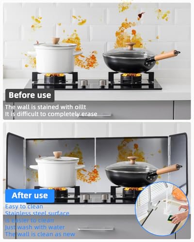 4 Sided Splatter Guard Foldable Stainless Steel Stove Splash Guard 11.8″ Height Oil Splatter Screens for Frying Kitchen Backsplash Protector Nonstick Oil Splatter Guard for Cooking - Image 5