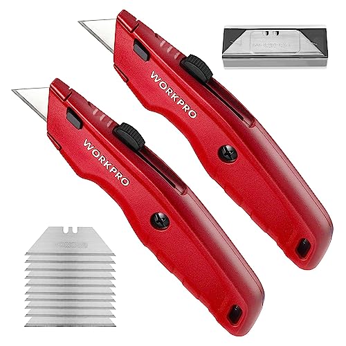 WORKPRO Premium Utility Knife, Retractable All Metal Heavy Duty Box Cutter, Quick Change Blade Razor Knife, with 10 Extra Blades