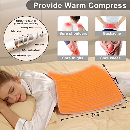 Image of Heating Pad Electric Heat Pad, Hot Heated Pad,Multiple Temp and Timer Settings,Suitable for Shoulders, Neck, arms, Abdomen, Back, Legs, etc (Silver Gray, 24 inchX20 inch)