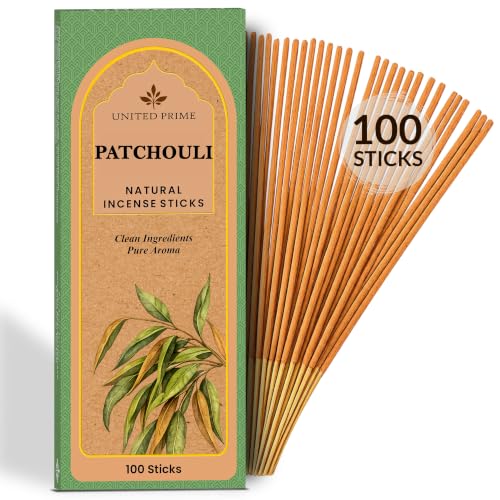 Natural Patchouli Incense Sticks 100 Sticks Organic Insence Non Toxic No Charcoal Clean Burning Inscent Handmade from Upcycled Flowers Positive Vibes Incense Calming Aroma