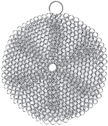 Vila Cast Iron Scrubber, 7 Inches Diameter, Round 316 Premium Stainless Steel, Lightweight, Flexible Chainmail Scrubber, Cleans Cookware with No Scratches or Residue