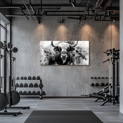 SERIMINO Modern Animal Wall Art Prints, Highland Cow Black and White Canvas Paintings, Western Rustic Wall Pictures for Living Room Bathroom Farmhouse, Bull Bedroom Decor for Men 24X48 Inch
