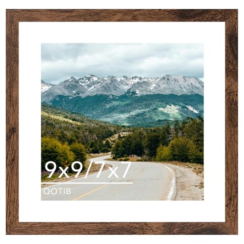 QOTIB 9x9 Picture Frame with 7x7 Mat Deep Brown Display 7x7 with Mat or 9x9 Without Mat Wood 9 by 9 Photo Frame 9 x 9 Frame for Wall Hanging and Tabletop Display Deep Brown