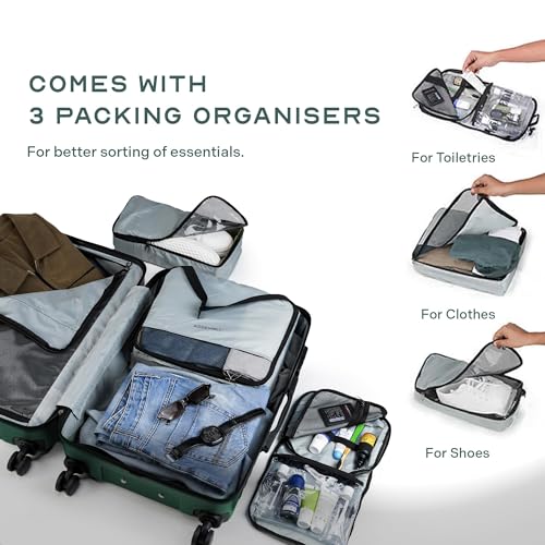 Image of Assembly Medium Check-in Suitcase with 8 Spinner Wheels & 3 Packing Cubes, Durable Polycarbonate Hard Shell Trolley Bag for Vacations & Business Travel, Green, 24-Inch