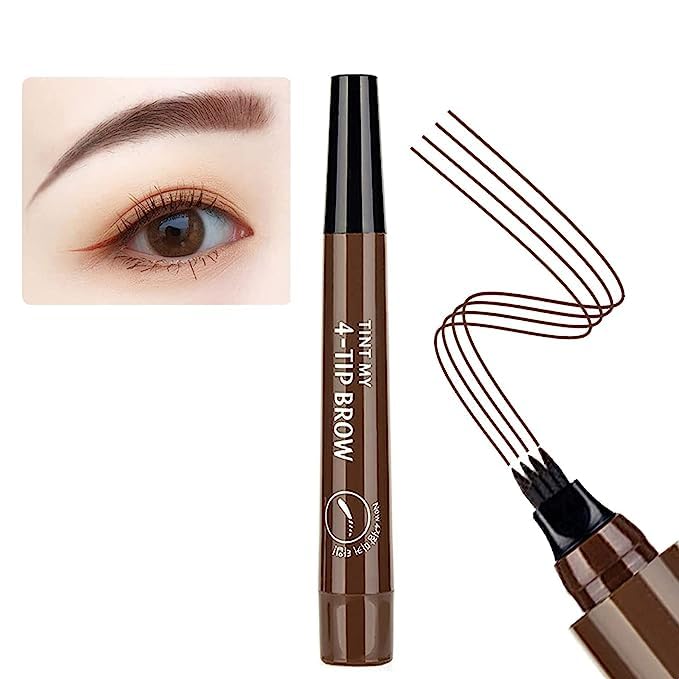 VOXBIT Waterproof 4 Points Microblading Eyebrow Pen with a Micro-Fork Tip Applicator Creates Flawless Natural Looking Eyebrows Effortlessly and Stays on All Day (BROWN)