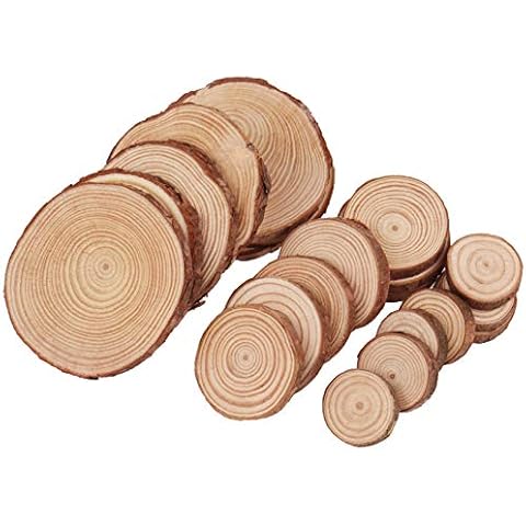 Natural Wood Slices, Tiberham 21 Pcs 1.2-3.9 Inches Unfinished Wooden Circles Round Rustic Wood with Bark, Solid Log Discs Craft Wood Kit for Arts DIY Crafts Christmas Home Decorations Cover