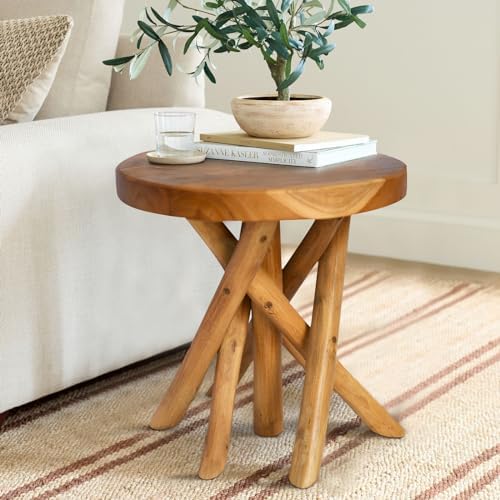 11.8" Round Wood Plant Stand | Teak Stool with Stick Leg | Accent...