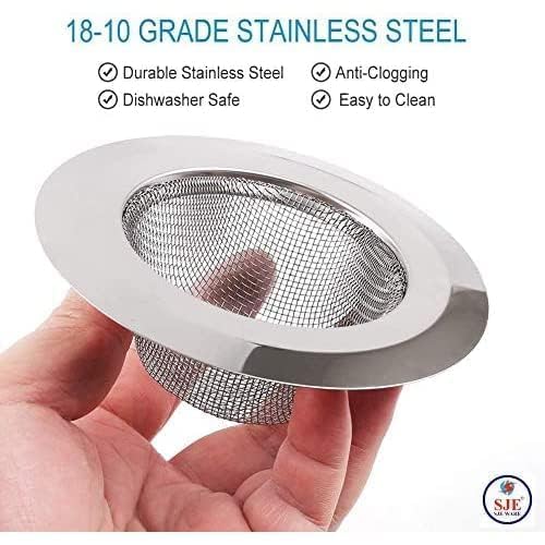 Image of Stainless Steel Kitchen Sink Strainer, Kitchen Drain Basin Basket Filter Stopper Drainer, Anti-Clog Sink Filter | Rustproof Heavy Duty Drain Cover | Waste Catcher for Sink Bathroom (9.5 CM)