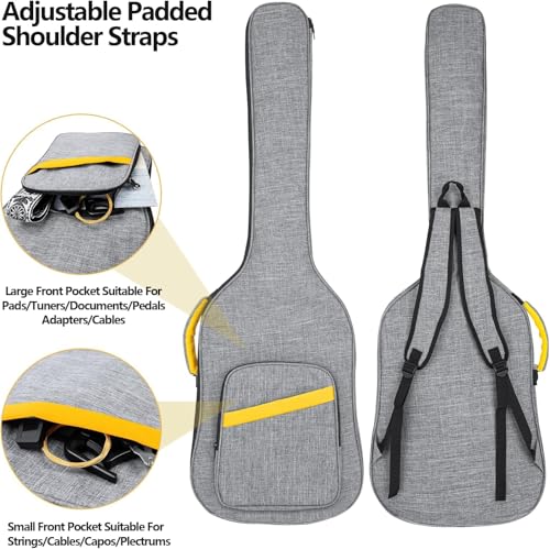 Image of LETSROCK Bass Guitar Case, Bass Guitar Gig Bag 0.4 Inch waterproof Thick Padding Backpack Soft Bass Case Dual Adjustable Shoulder Strap Pocket & Neck Strap Gray