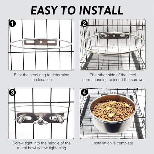 Kathson 2 Stück Hundekiste Schüssel Edelstahl Welpen Schalen Durable Spill-Proof Pet Wassernapf Hanging Wasser/Futter Metallschalen für Welpen mittelgroße Hunde Katzen (5.51 'x 2,2')