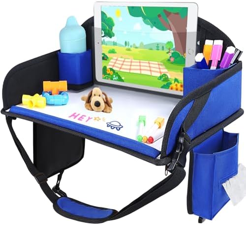 Kids Travel Tray for Airplane - Toddler Car Seat Table Tray, Road Trip Essentials for Boys & Girls, Carseat Lap Desk for Kids Road Trip Activities(Navy Blue)